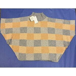 Note di Anita Sweater Poncho Womens Cashmere Blend Italy Check Camel Grey NWT